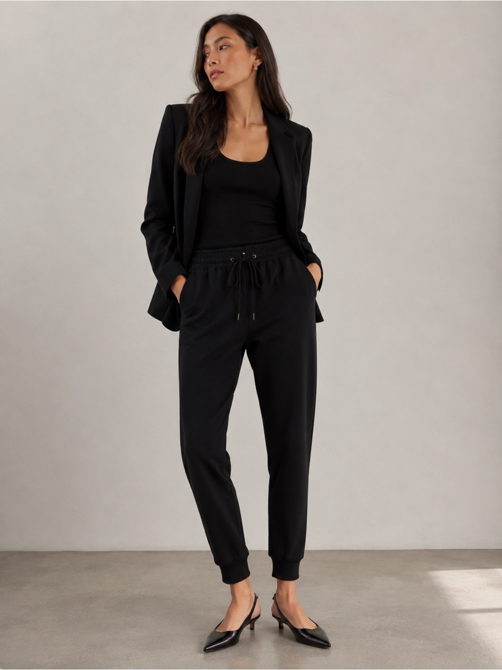 Babaton Black Ponte Knit Jogger Pants | High Rise | Size L